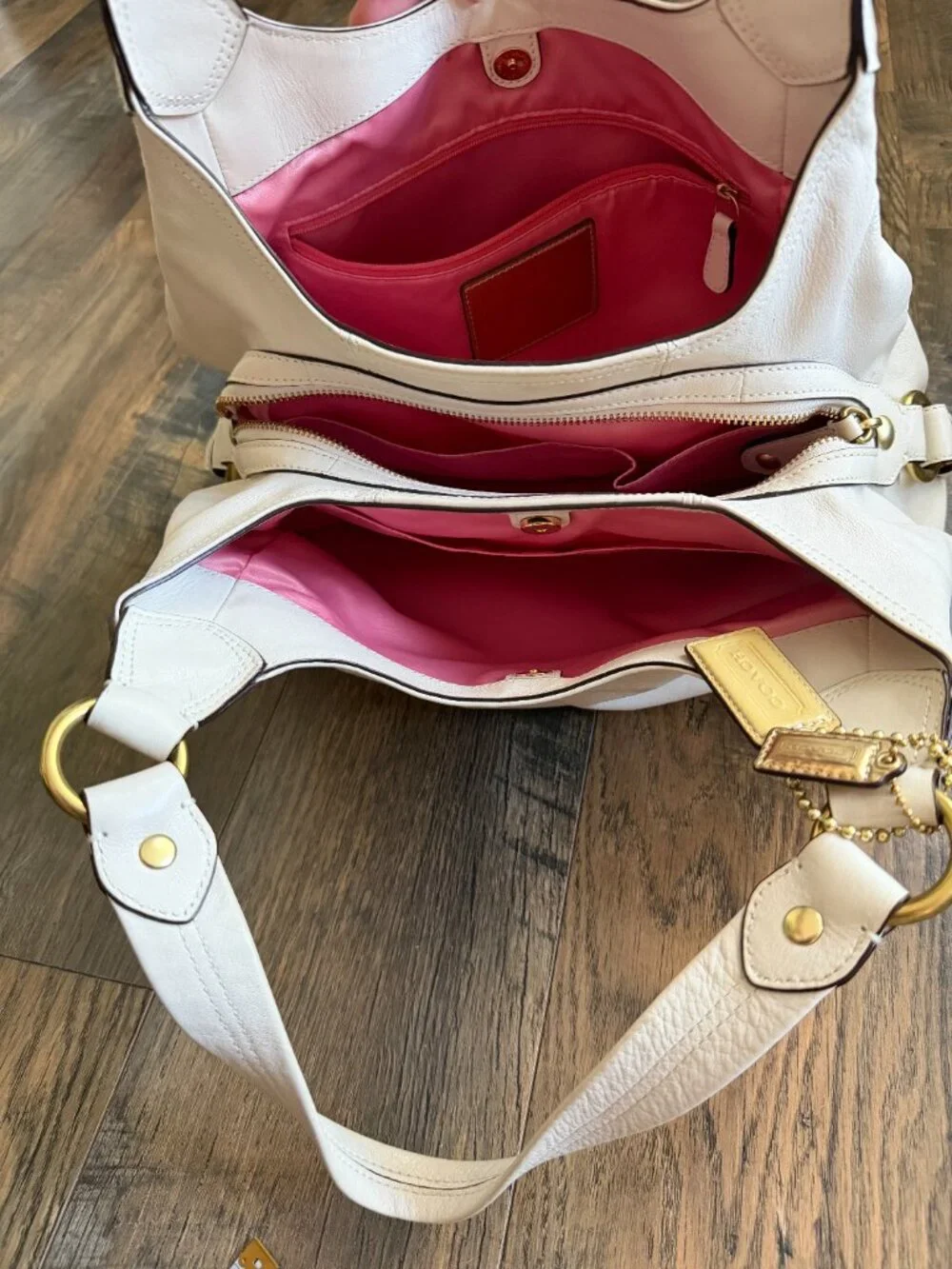 VTG Coach 14336 Madison Maggie Hobo Shoulder bag Gold Tag Ivory Leather Y2K